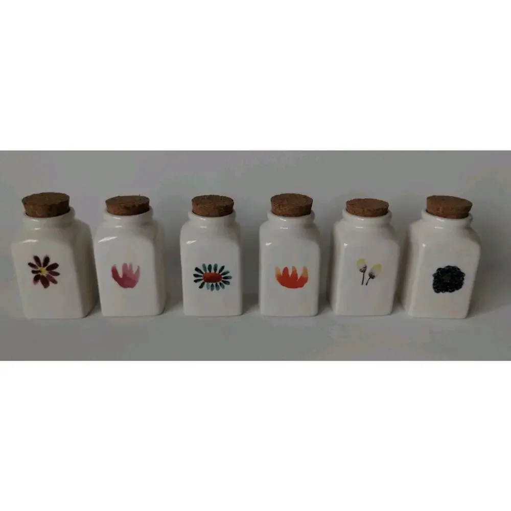 NEW Rae Dunn Magenta Spring Flowers Spice Herb 6 Jar Set Portable Rack Caddy
